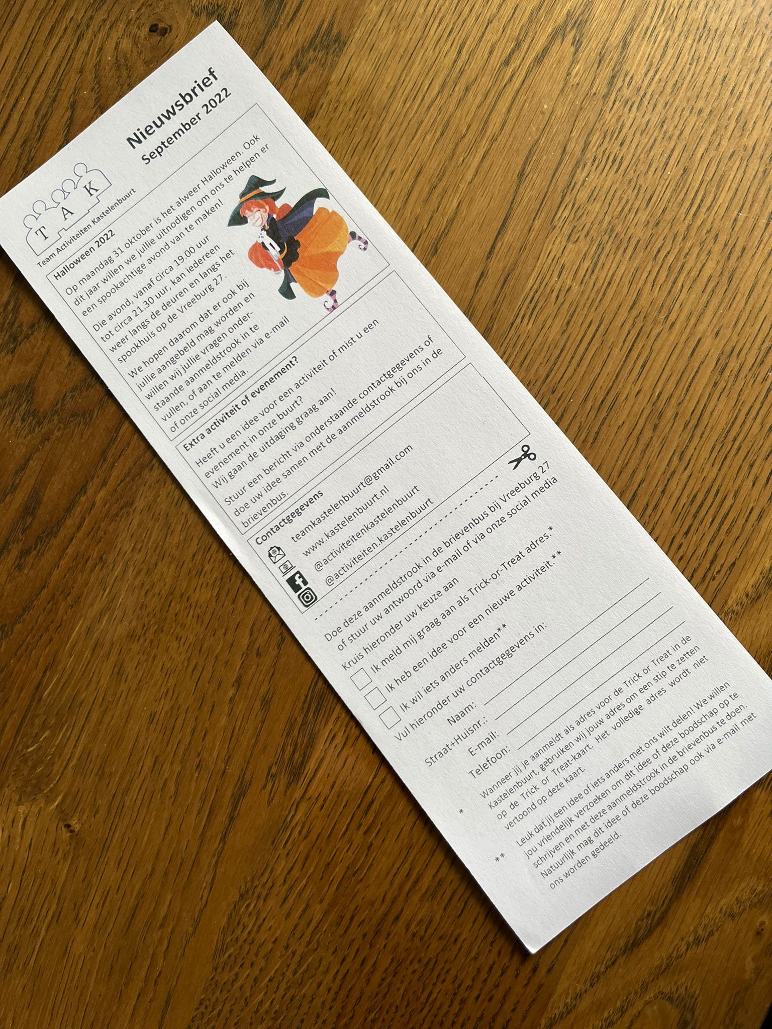 Nieuwsbrief van Team Activiteiten Kastelenbuurt io tafel